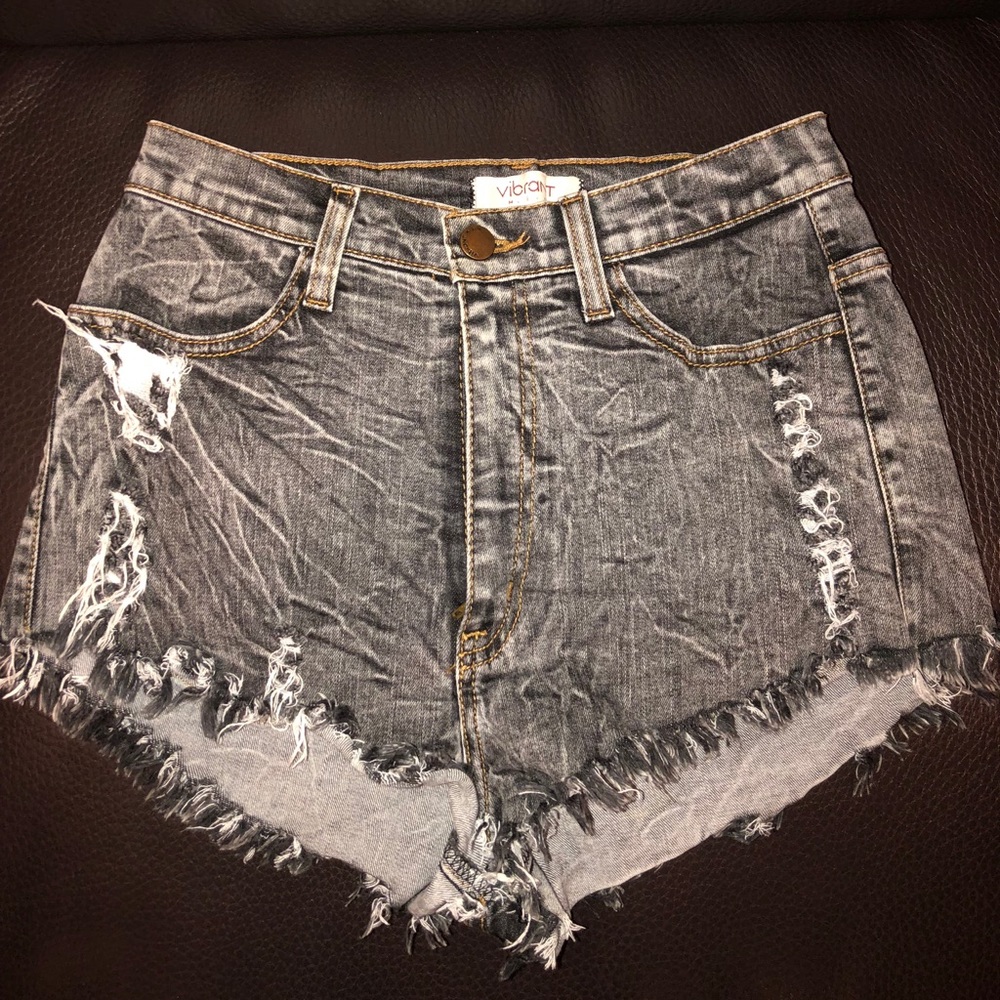 Charcoal distressed jean shorts